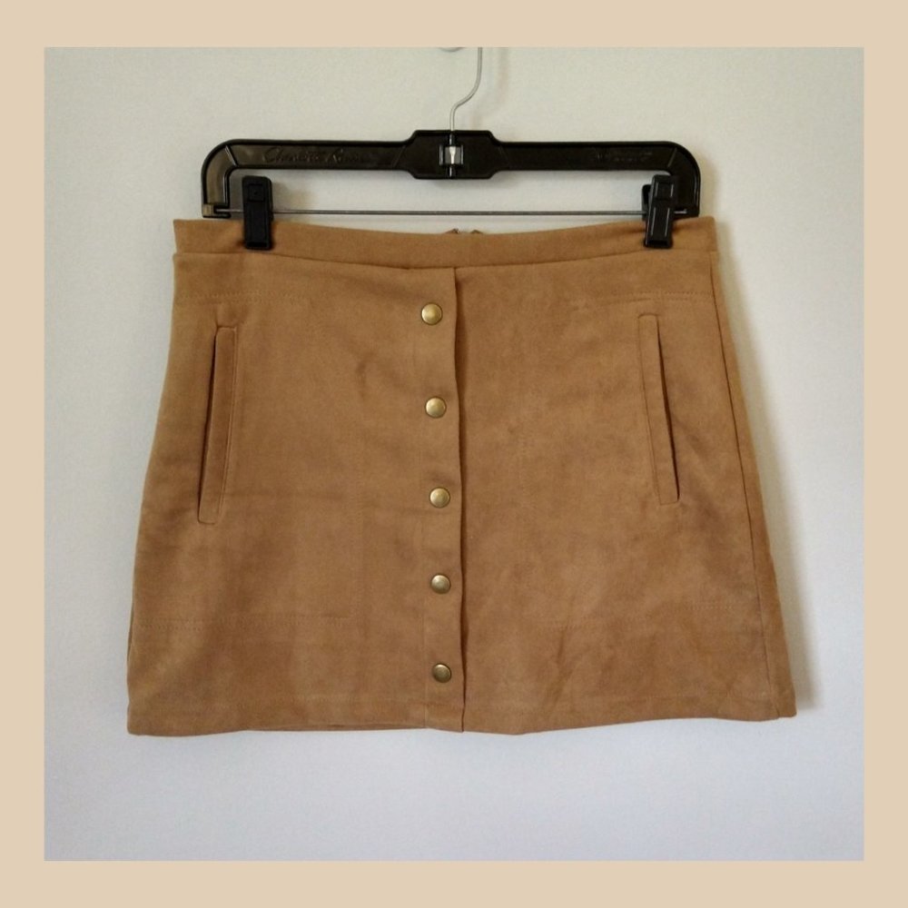 Faux Suede Mini Skirt- Tan, Cognac Vegan Suede, sz Medium